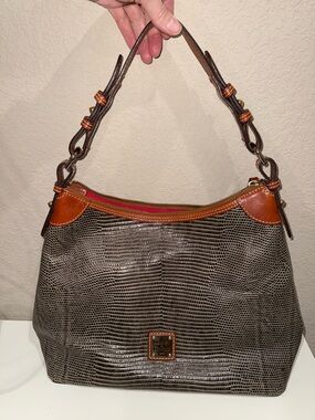 Dooney & Bourke Brown Lizard Embossed Shoulder Bag